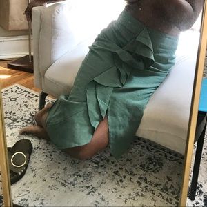 zara green flowy linen style skirt
